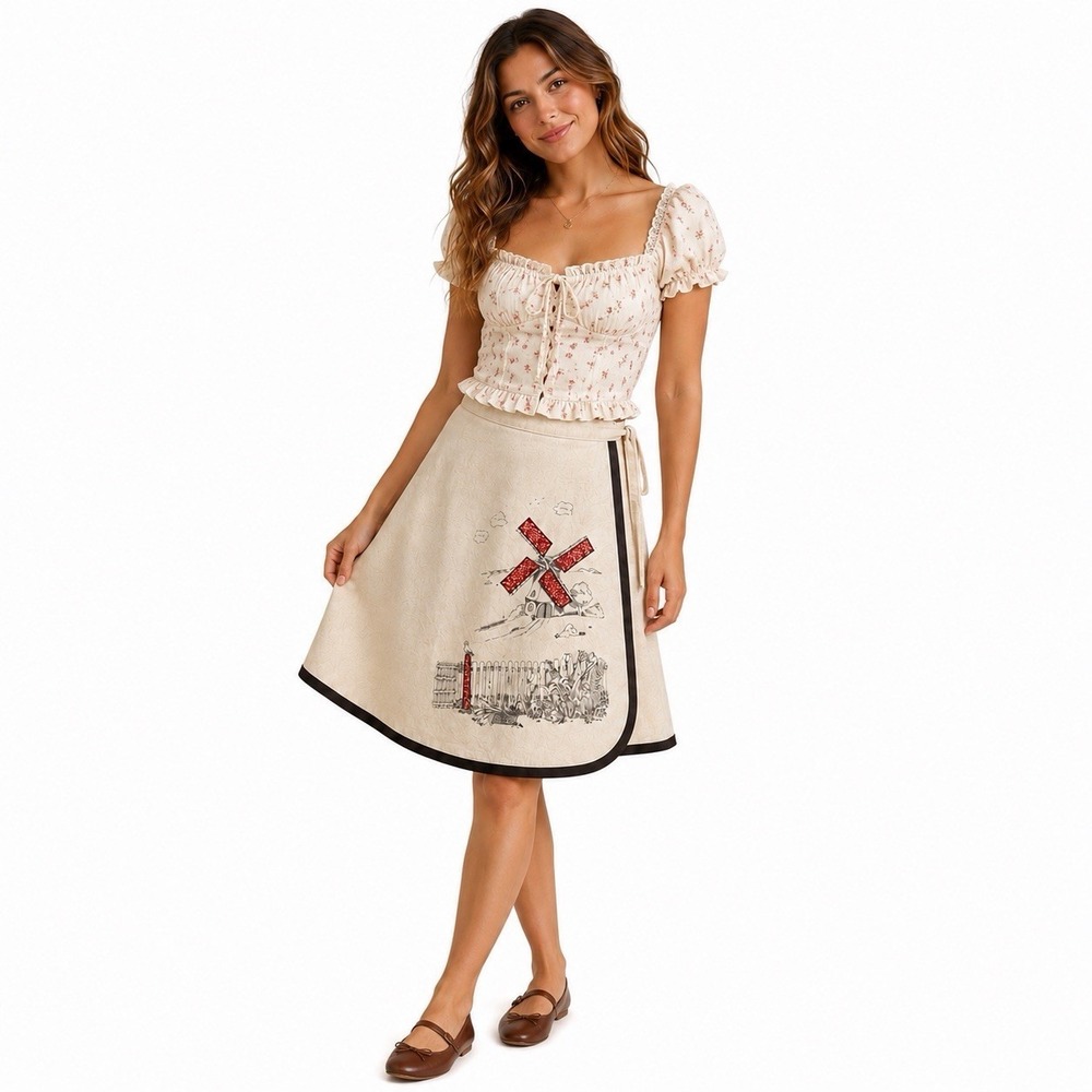 Vintage Howland Originals Windmill Wrap Skirt Cottagecore Prairie Folk Art OSFM